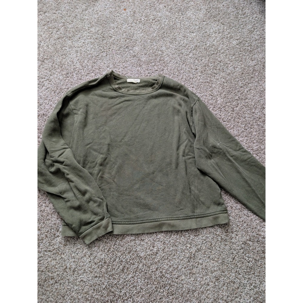 Treasure & Bond Womens Olive Green Waffle Trim Crewneck Sweatshirt M